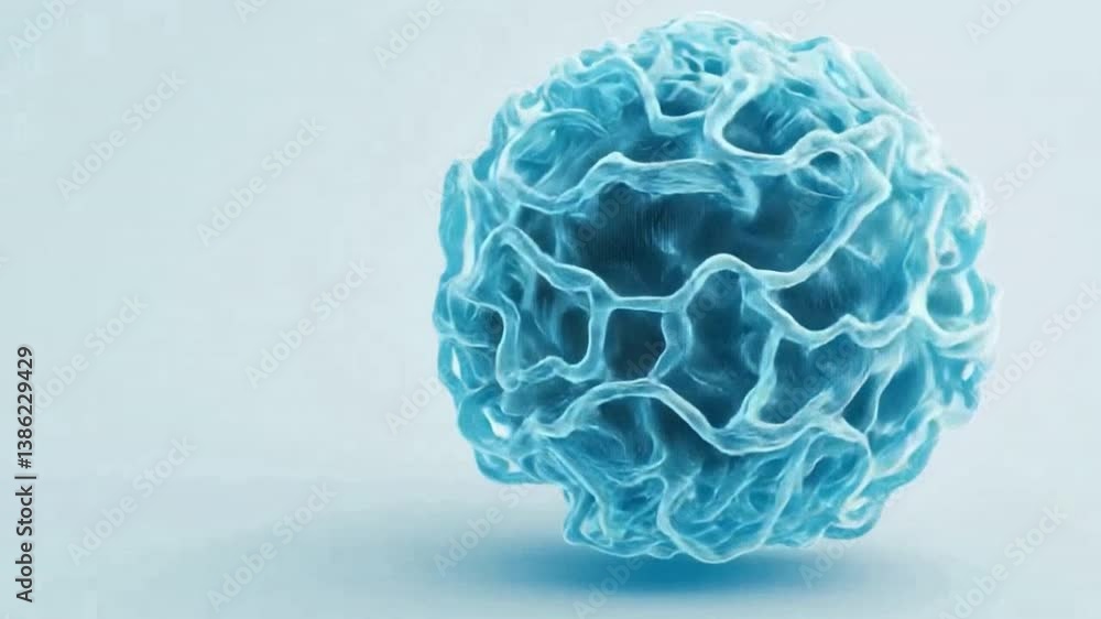 Poster Cellular Anatomy: An abstract depiction of a single, intricate cell, rendered in vivid detail with a captivating blue hue against a soft gradient background, emphasizing its complexity.