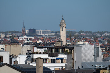 High angle view over landmarks of Jette and Molenbeek, brussels, Belgium