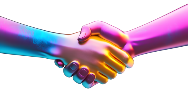 Vibrant Neon Handshake Illustration for Collaboration and Partnership Concepts