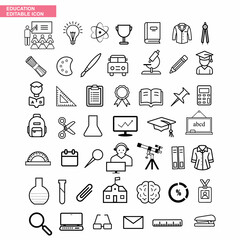 Education thin line icon set. School, university, success, academic, textbook, distance learning, collection. Vector illustration.