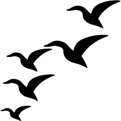 Obraz premium Silhouette of a flock of birds flying, isolated over a white background. Vector illustration