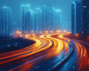Obraz premium Night City Highway: A Symphony of Lights and Speed