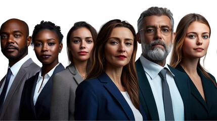 A diverse business team, a group photo of different people, different faces, a goal, business coordination photo, a business group photo, on a transparent backgrounds