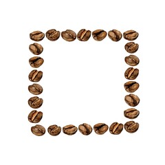 Watercolor illustration of coffee beans frame. Realistic style. Suitable for packaging design, logos, posters, menus, advertising for coffee brands, and cafes