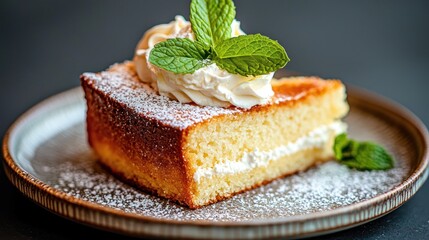 Slice of cake with whipped cream