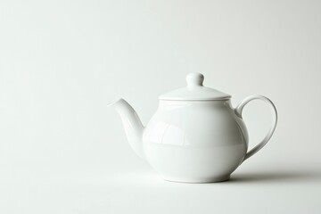 Elegant White Teapot Still Life on Neutral Background for Tea Time