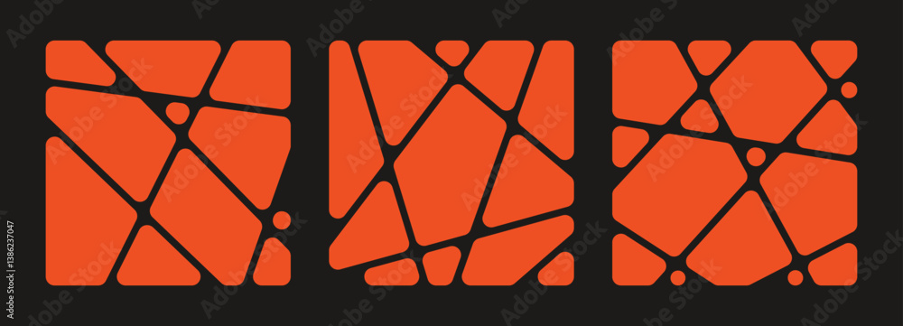Wall mural set of abstract poster background with orange liquid connected circle dots. metaballs pattern, abstr