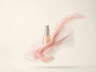 Elegant bottle with sheer fabric, exuding sophistication and grace against a delicate, neutral background.