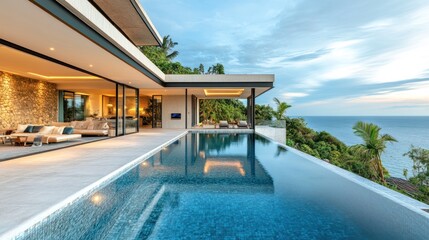 Fototapeta premium Luxury Cliffside Villa with Infinity Pool and Ocean View