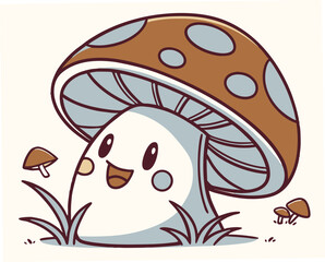 Naklejka premium Kawaii chibi mushroom character smiling in a whimsical setting 