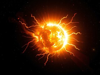 Fototapeta premium burning sun on black background