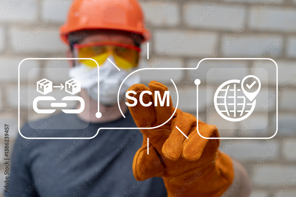 Poster engineer using virtual touch screen push abbreviation: scm. scm supply chain management distribution