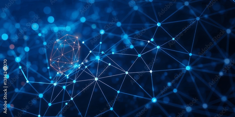 Poster abstract digital network connection blue glow lines nodes technology background web art data mesh