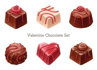 Watercolor illustration of a set of delicious and exclusive valentine chocolates