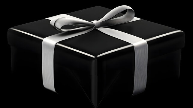A minimalist and elegant black gift with a smooth silver ribbon, designed for modern occasions and celebrations.A minimalist and elegant black gift with a smooth silver ribbon, designed for modern occ