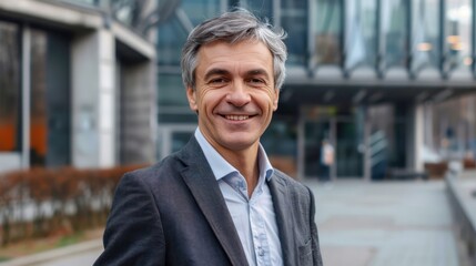 Obraz premium portrait of a businessman with urban blurred background