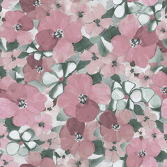Vector, Seamless pattern with watercolour  flowers in muted colors