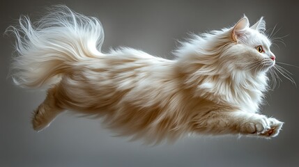 Majestic Fluffy Cat in Flight: A Stunning Portrait of Grace and Elegance