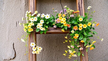 Rustic Wooden Ladder Decorated with Spring Blooms