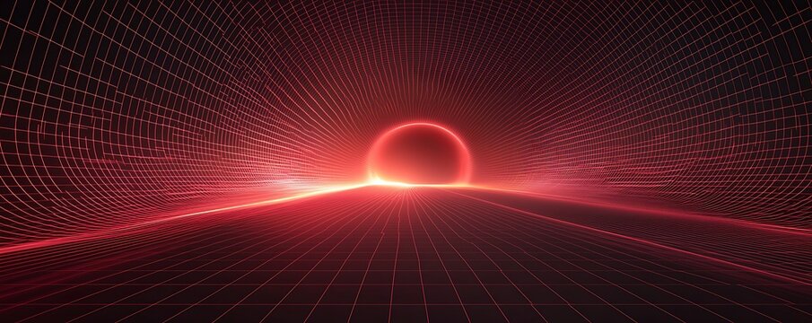 Futuristic vector arcs in layered motion, bold red lines on black gradient background, sharp geometry, abstract depth illusion
