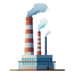  Vector illustration of a factory chimney emitting smoke, minimal style, isolated on white background.
