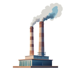  Vector illustration of a factory chimney emitting smoke, minimal style, isolated on white background.
