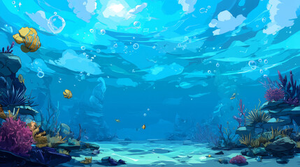 Seamless cartoon sea landscape, vector unending background with separated layers for game.