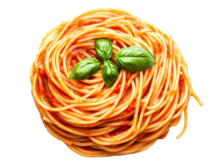 Delicious spaghetti with basil on top for Italian cuisine lovers, cut out