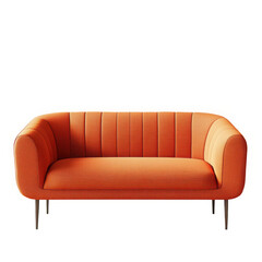 Fototapeta premium Modern orange sofa with sleek minimalist design and vibrant color in professional studio lighting