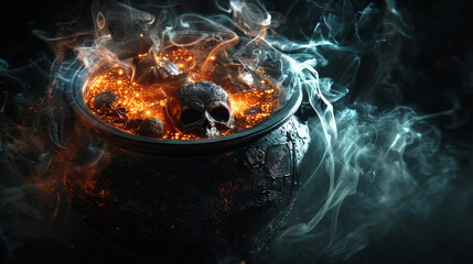 Halloween cauldron with potion. Vector illustration.