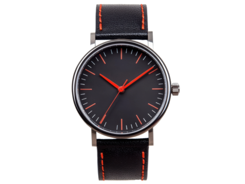 Elegant black watch with red accents for modern style, cut out