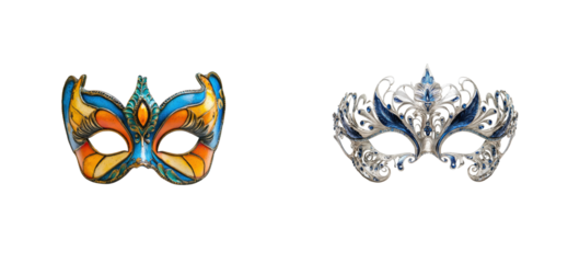 Colorful butterfly and elegant blue masquerade masks. Set png cut out