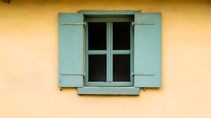 Fototapeta premium Pastel Green Window Shutters on Yellow Wall