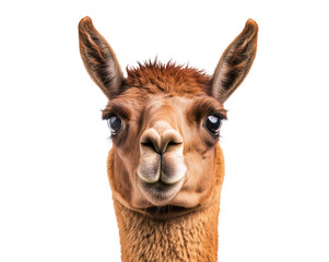 Obraz premium Friendly llama portrait for animal lovers and nature enthusiasts, cut out