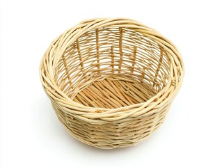 Fototapeta premium Woven container made of light brown twigs arranged neatly. It is a traditional style basket on display.