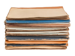 Stacked papers for creative projects and historical research, cut out