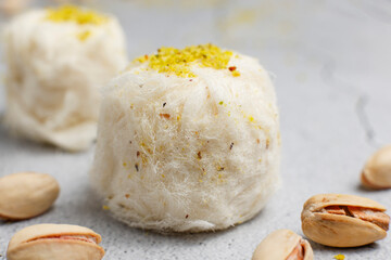 Traditional turkish dessert pismaniye cotton candy.