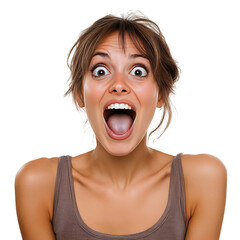Woman with Surprised and Happy Expression with Open Mouth Isolated on Transparent Background