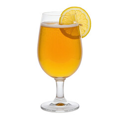 Golden Beer with a Fresh Lemon Garnish.