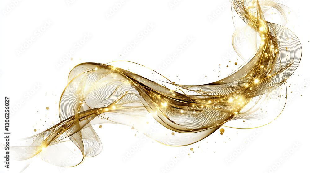 Poster abstract wind swirls with gold sparkles isolated. vector realistic set of magic air vortex, light tw