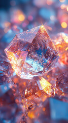 A close-up of mesmerizing crystal formations with brilliant, radiant internal colors and textures.