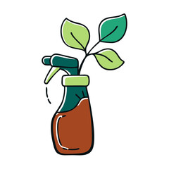 Plant Spray Bottle with Green Leaves and Watering Action  