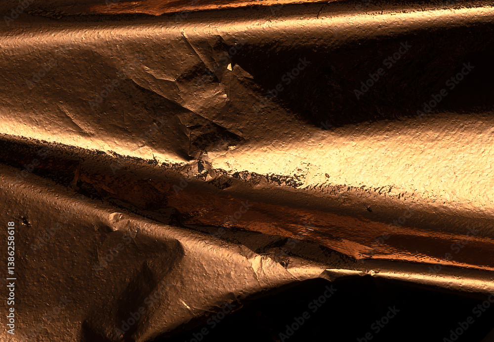 Poster A vintage bronze foil with deep folds and crumpled texture, creating a rough, grunge pattern. This premium, glossy surface is perfect for a New Year or Christmas banner, with rich, copper tones and a.