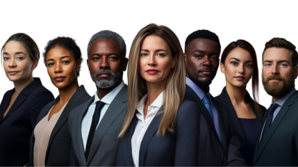 Business diversity in a group photo, a strong team at the intersection of different cultures, a team captured in one photo, a business team of diverse people, on a transparent backgrounds