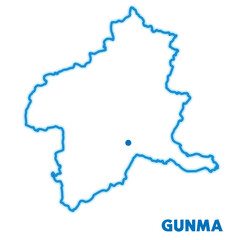 日本の群馬県の単独の地図イラスト　都道府県別のネオン調の線画　県庁所在地