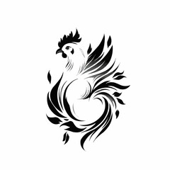 Obraz premium Stylized Rooster with Flowing Feather Designs in Black and White