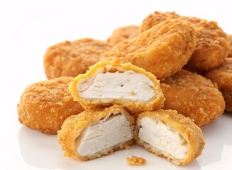 Golden-Brown Crispy Chicken Nuggets with Juicy White Meat Inside Showcasing a Classic Finger Food Favorite