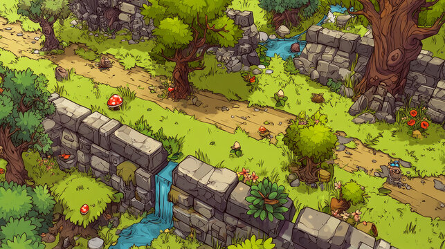 Level pack cartoon nature landscape. Vector illustration.