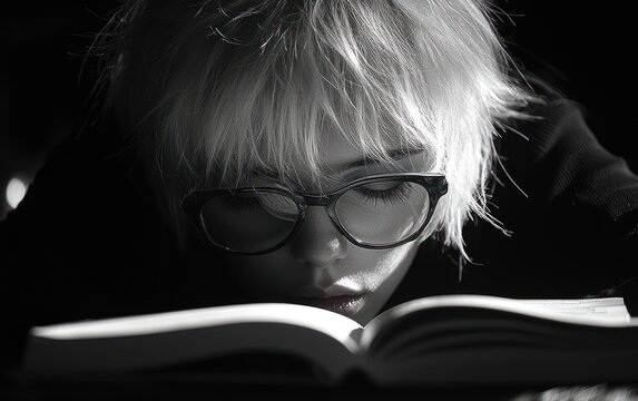 Focused reader engrossed in book