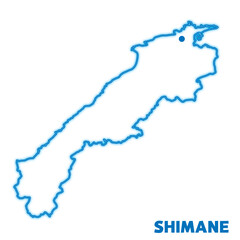 日本の島根県の単独の地図イラスト　都道府県別のネオン調の線画　県庁所在地